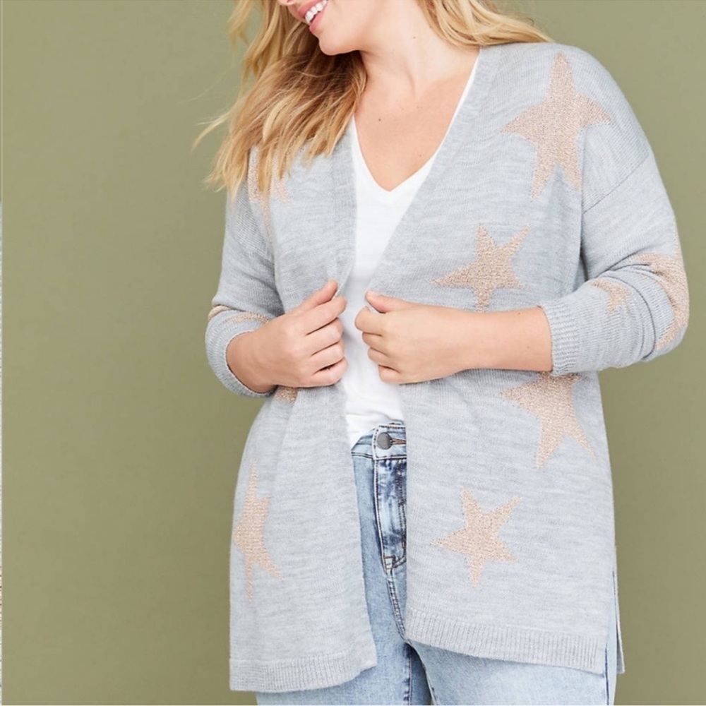 LANE BRYANT Gray Star Patterned Sweater Size 14/16— Great for the Office Sweater